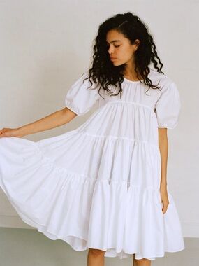 NWT Cecilie Bahnsen Taffeta Esme Tier Dress White US 6